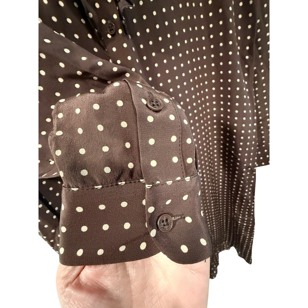 Nili Lotan 6 Sasha Midi Shirt Dress $795 Polka Dot 100% Silk Ruffle Brown - Picture 9 of 13